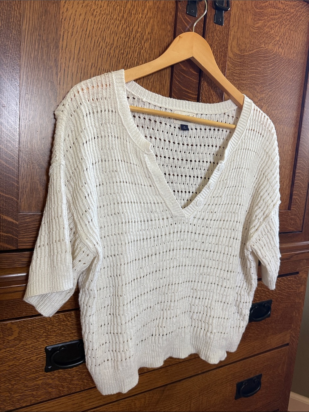 Universal Thread Cream Open-Knit V-Neck Sweater